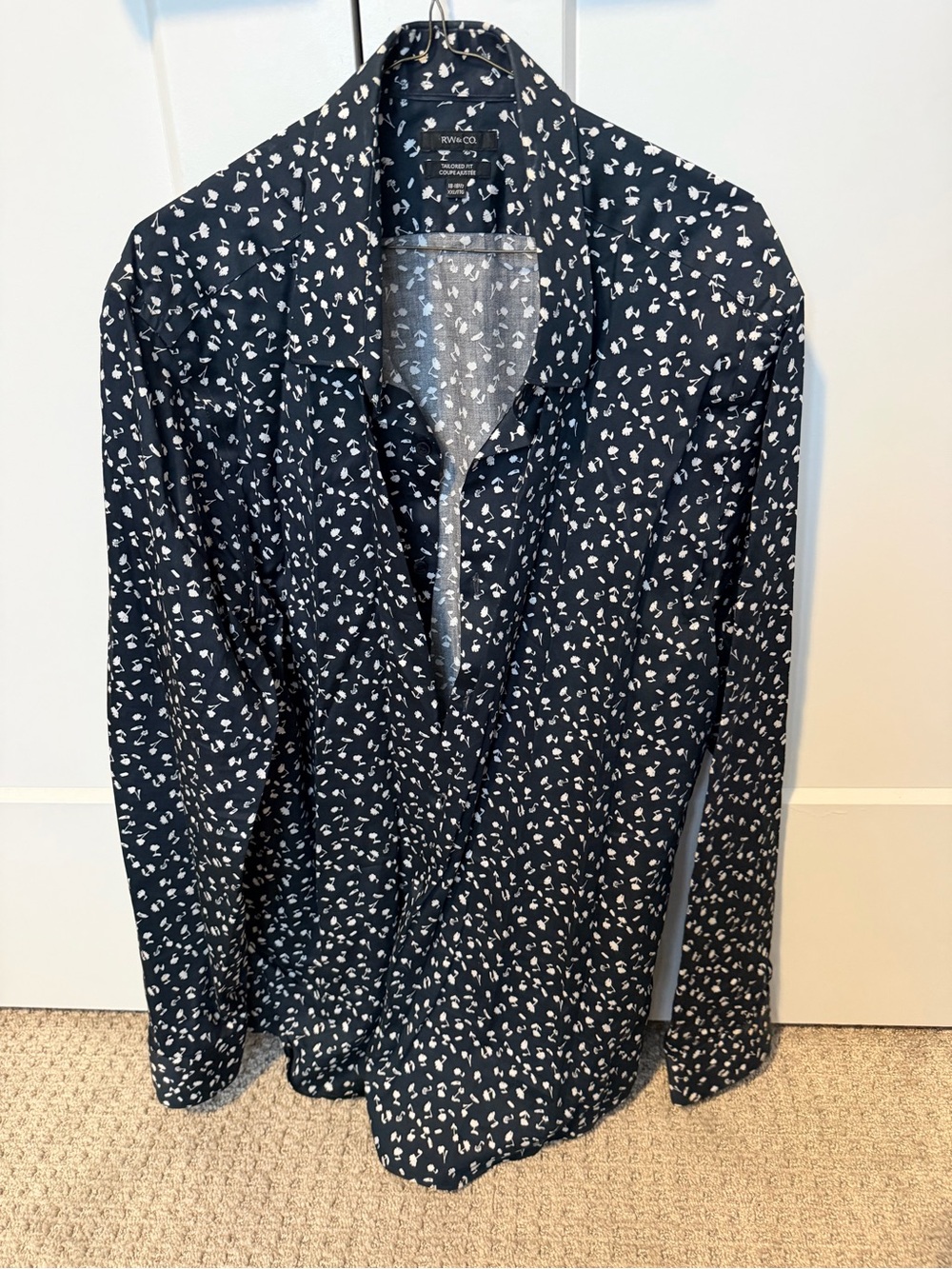 RW&CO. Navy Shirt with White Abstract Print